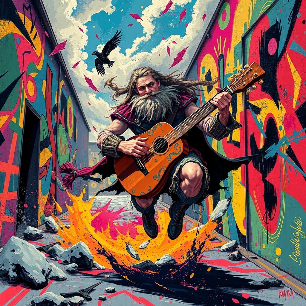 Väinämöinen in Psychedelic Cel-Shaded Street Art