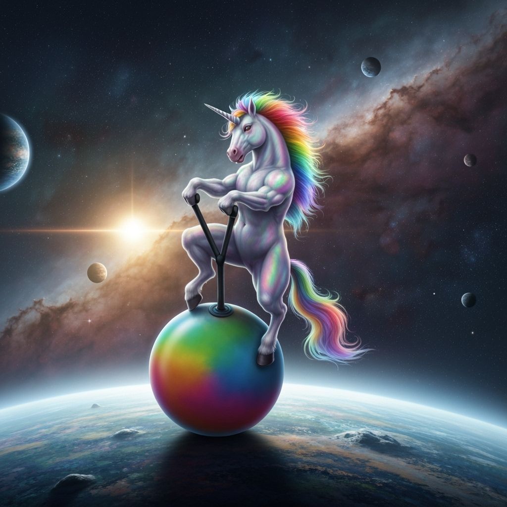 Unicorn on Space Hopper in Nebula, Digital Matte Painting