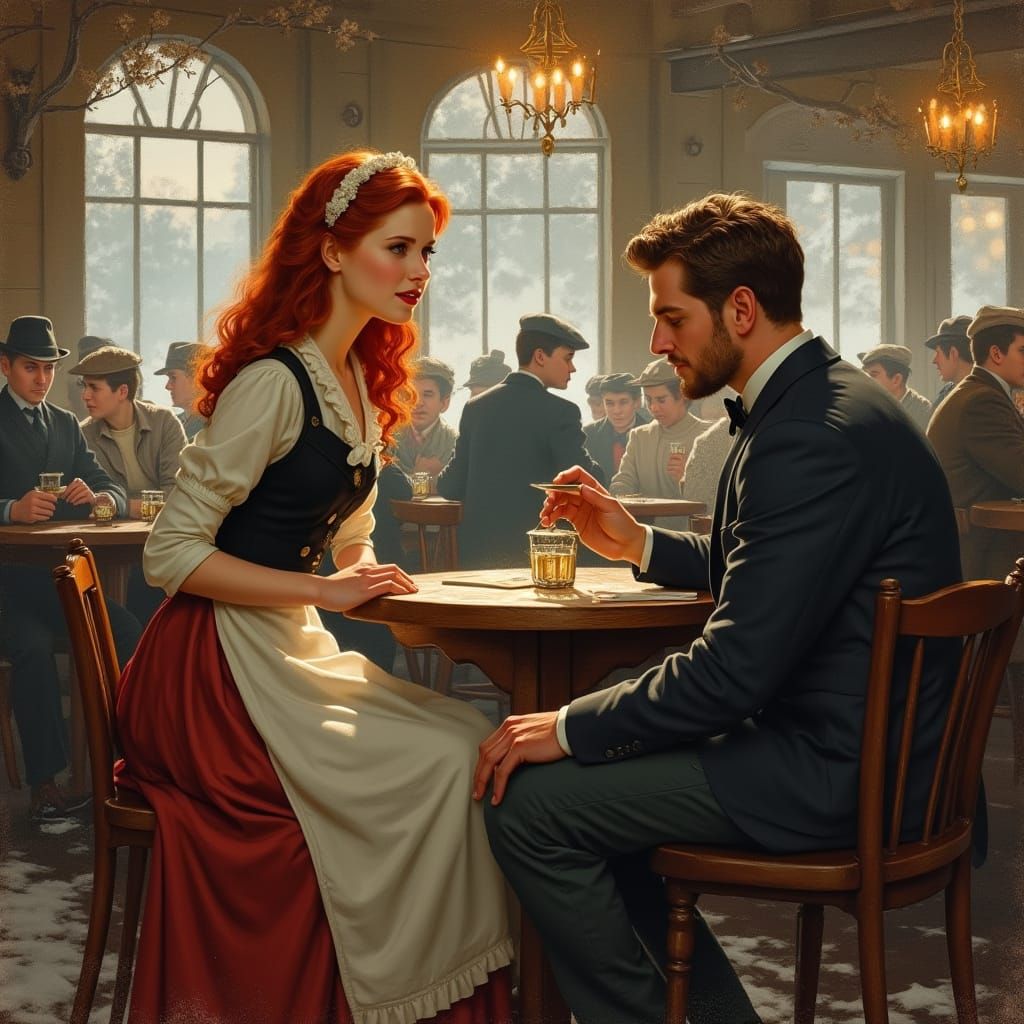 Vintage Mountain Hotel Scene in Rockwell Style