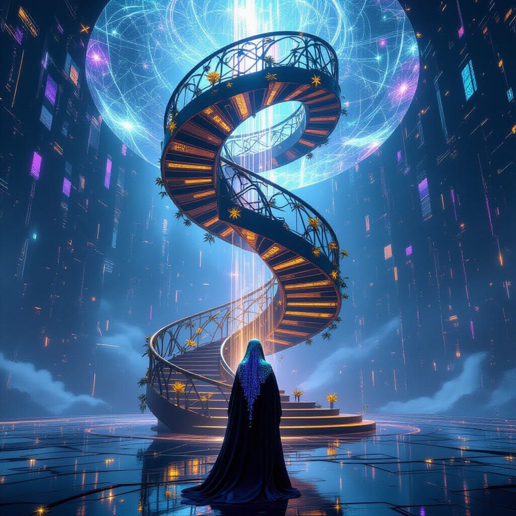 Techno-Mythic Staircase to Digital Void