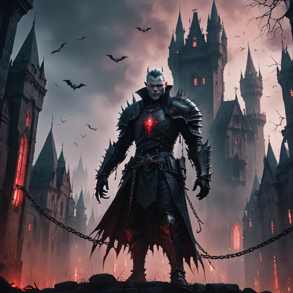 Gothic Vampire in Spiked Armor, 3D Anime Art