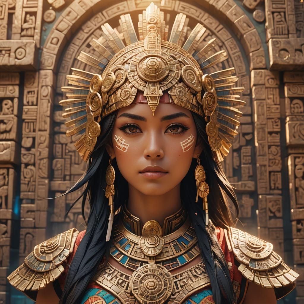 Aztec Warrior Woman in Anime Key Visual
