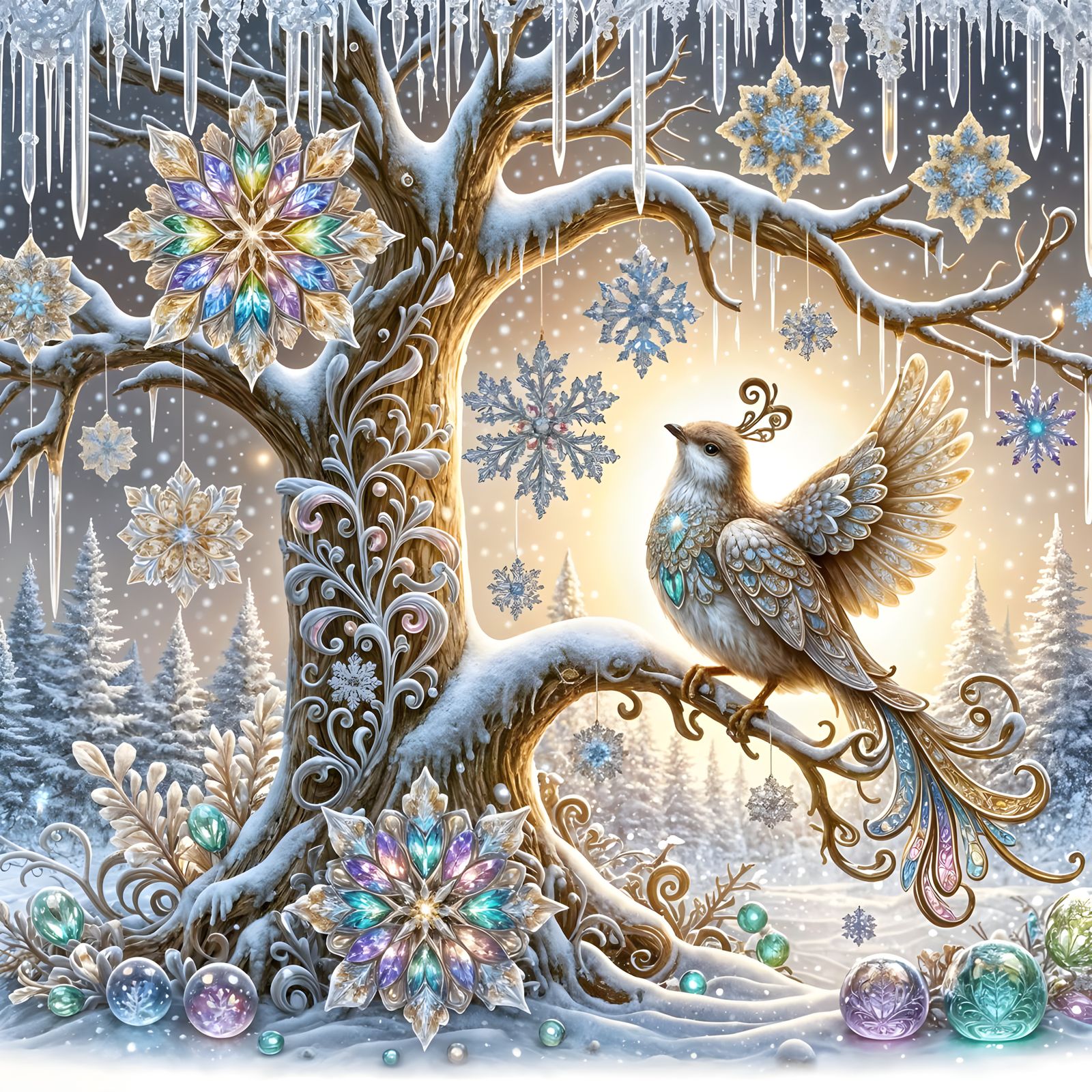 Pastel Partridge in Pear Tree Winter Scene