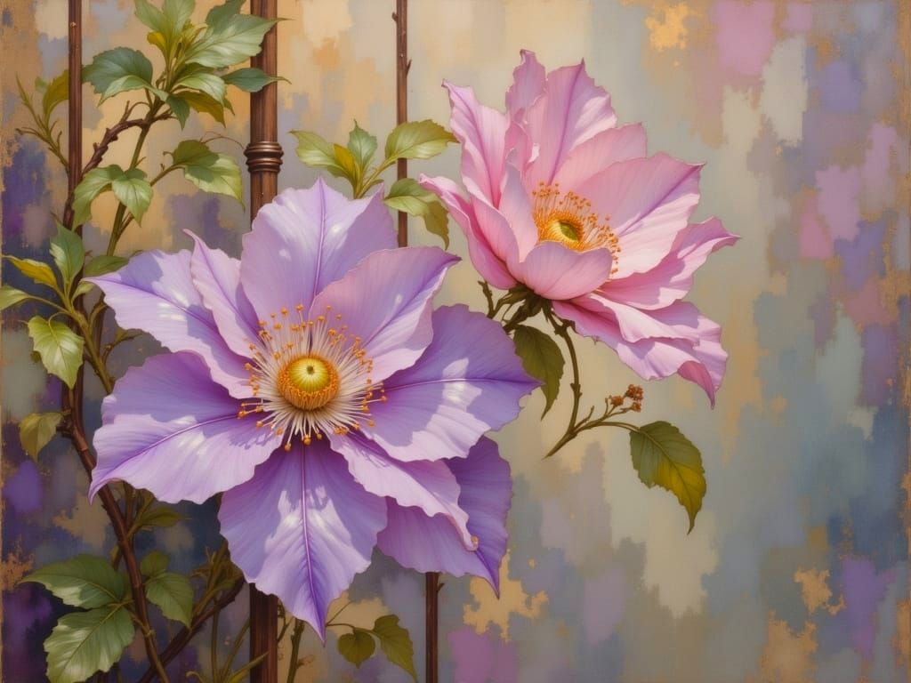 Clematis Flowers in Art Nouveau Style