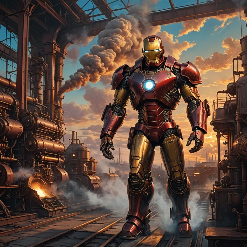 Steampunk Iron Man in Victorian Factory