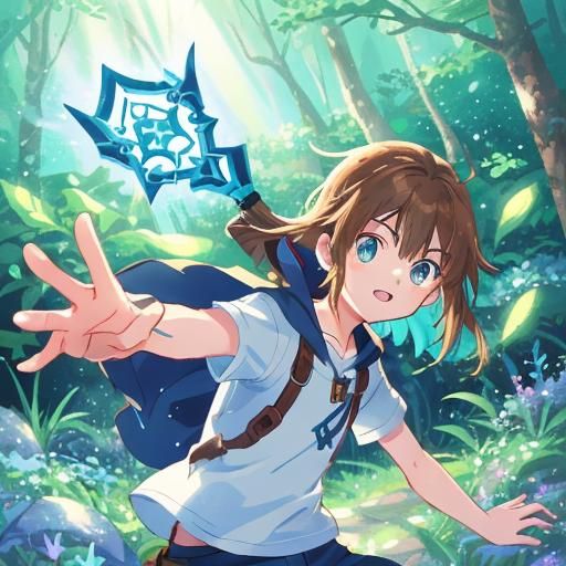 Anime Girl Keyblade in Mystical Forest