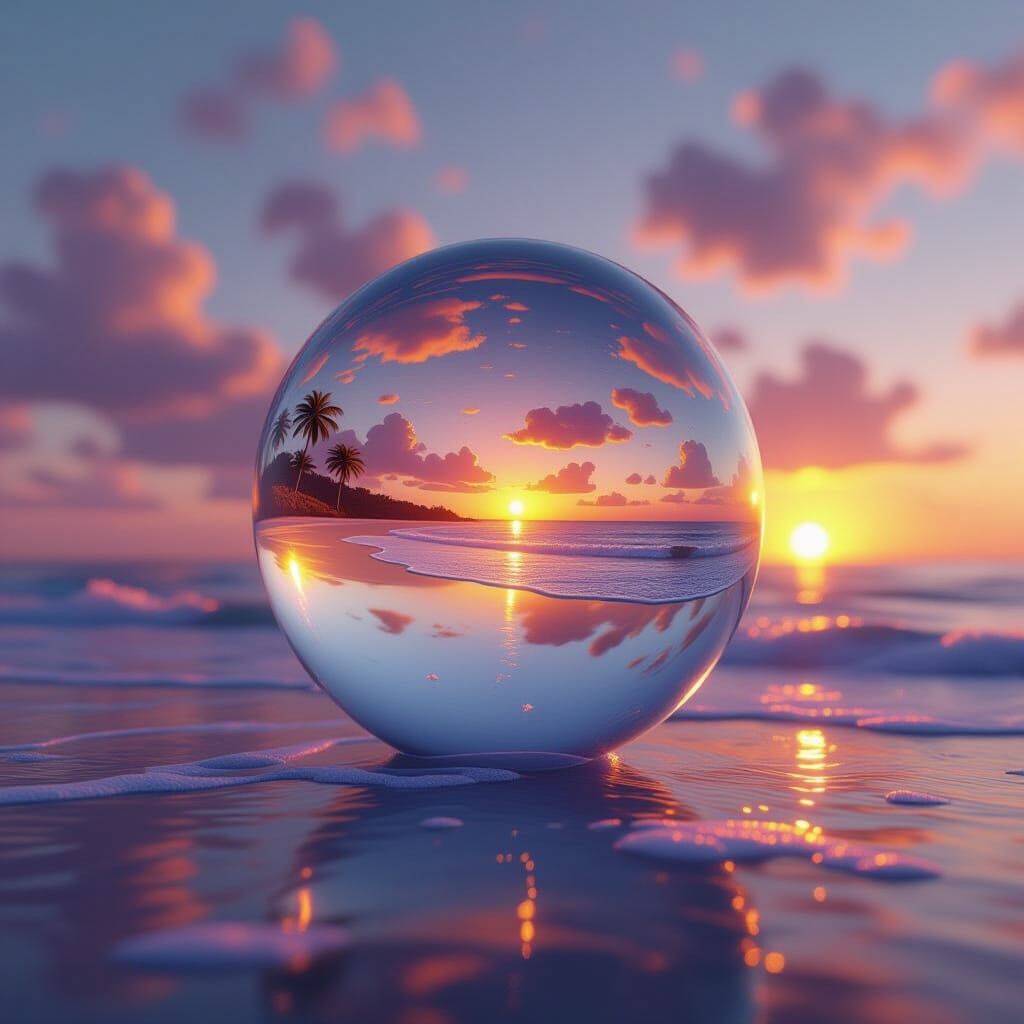 Sunset Beach Inside a Bubble: Matte Painting Style