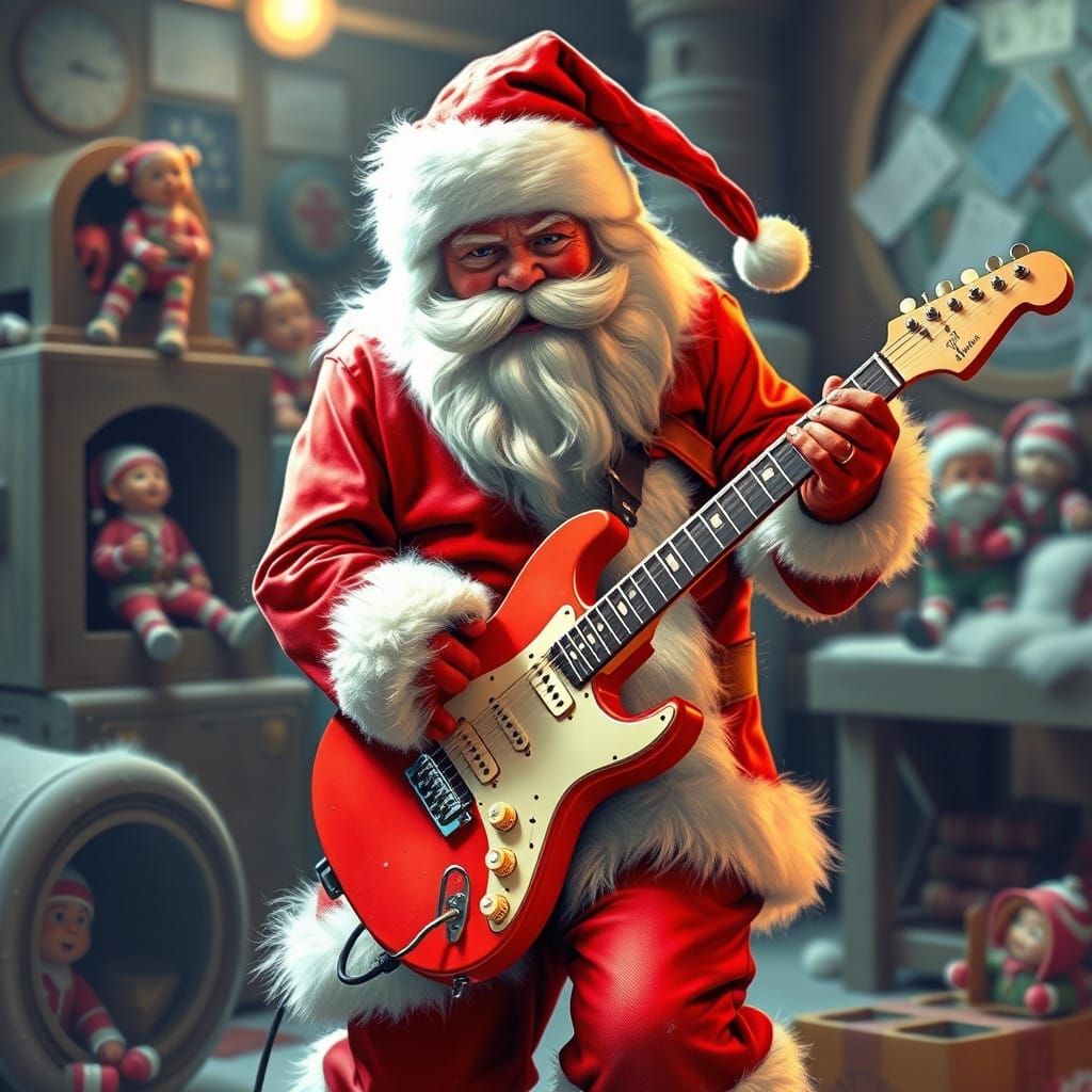 Santa Shredding Epic Guitar Solo in Misfit Toy Factory