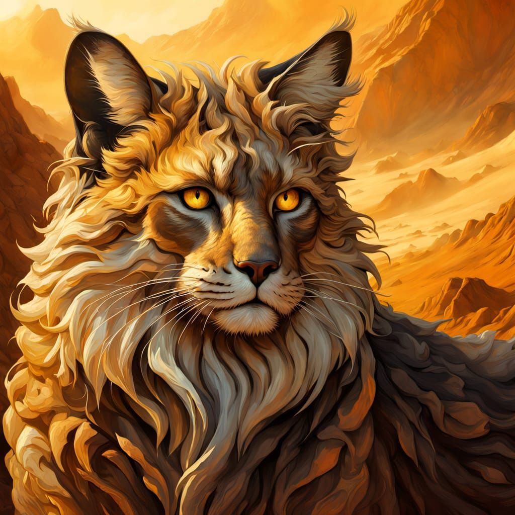 Surreal Saber-Toothed Cat in Golden Light