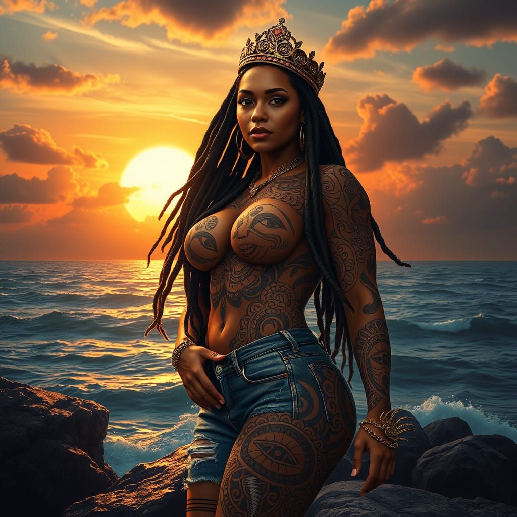 Maori Princess in Intricate Tattooed Splendor