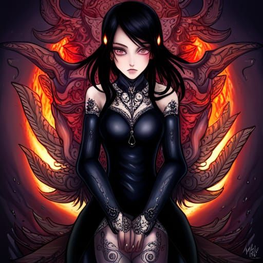 Anime Demon Woman in Fiery Setting