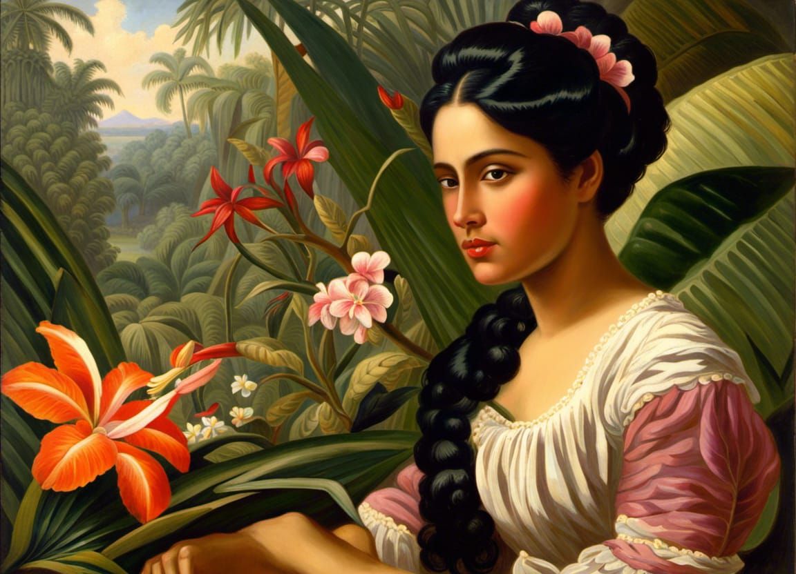 Indonesian Woman in Tropical Garden, Victorian Style