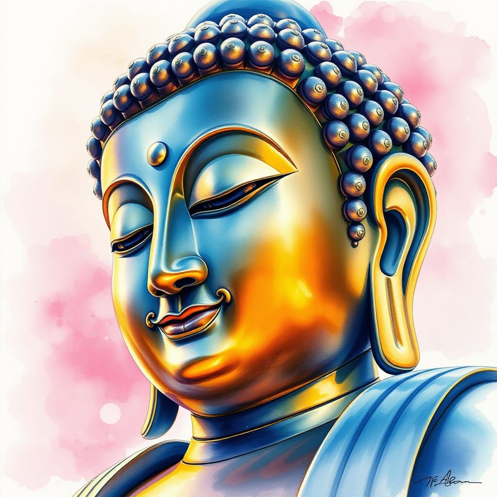 Serene Buddha in Vibrant Watercolor Style