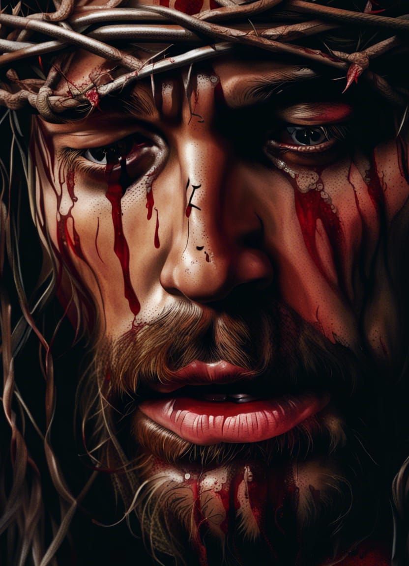 Photorealistic Close-Up of Jesus with Crown of Thorns