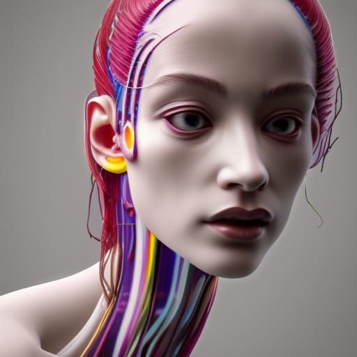 Android Head with Flowers and Neon Lighting