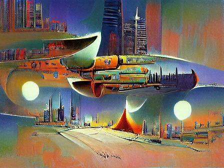 Spaceship Launching from Retro-Futuristic City