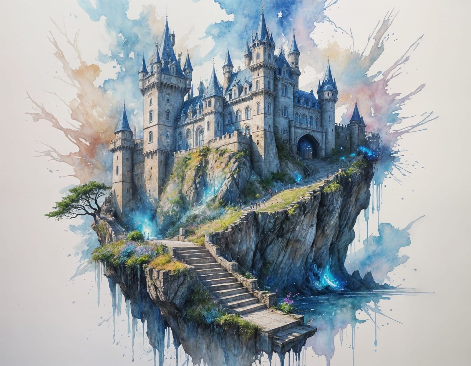 Enchanted Castle on Clifftop with Blue Aura