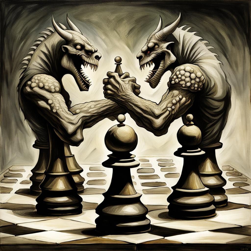 Monster Chess Battle in Gothic Horror Style