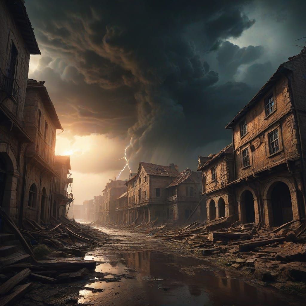 Medieval Apocalypse: Tornado Devastation in Dark Fantasy