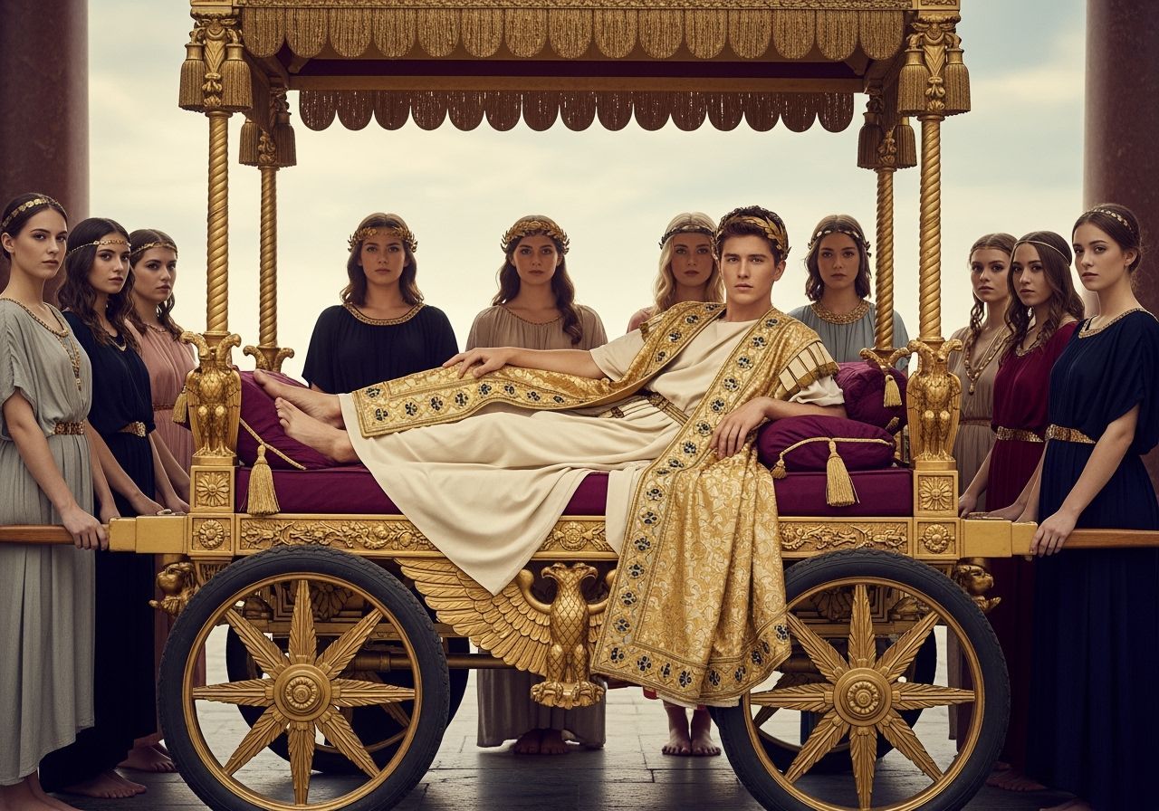 Opulent Roman Emperor on Imperial Litter Divan