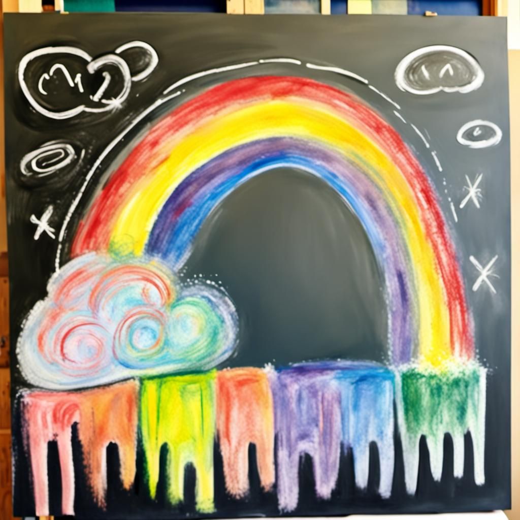Child's Pastel Chalk Rainbow on Blackboard