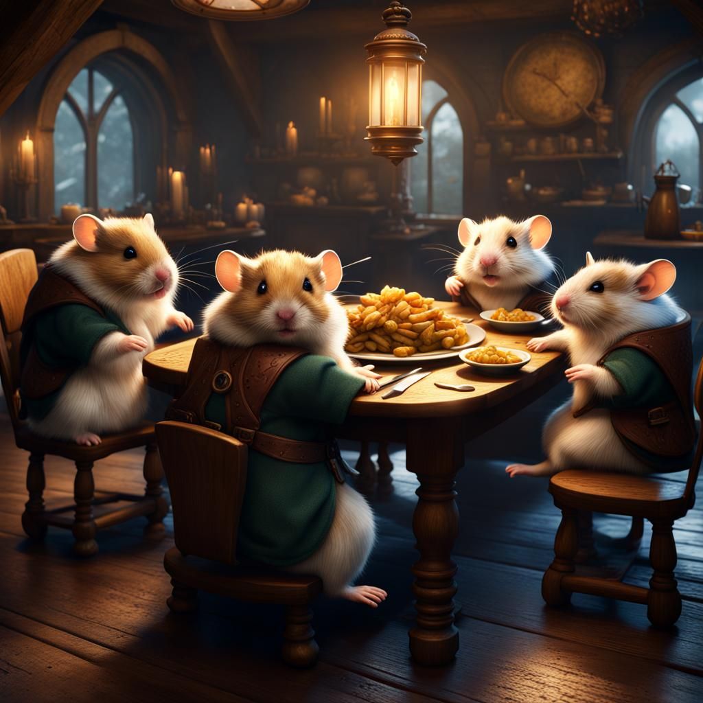 Hamster Hobbits Dinner: Fantasy Concept Art