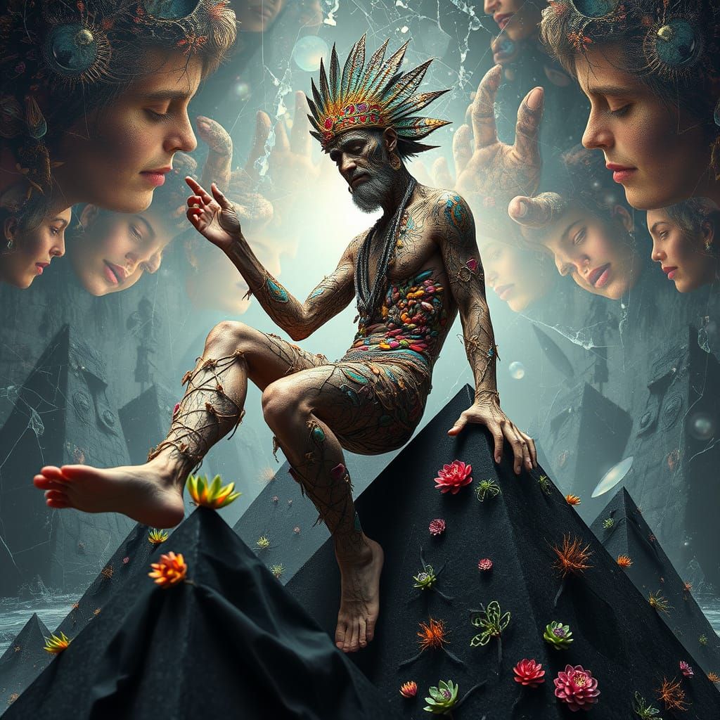 Mystical Prince Resting on Pyramids: Bio-Art Collage