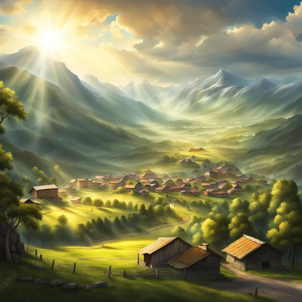 Realistic Mountain View Over Scenic Valley