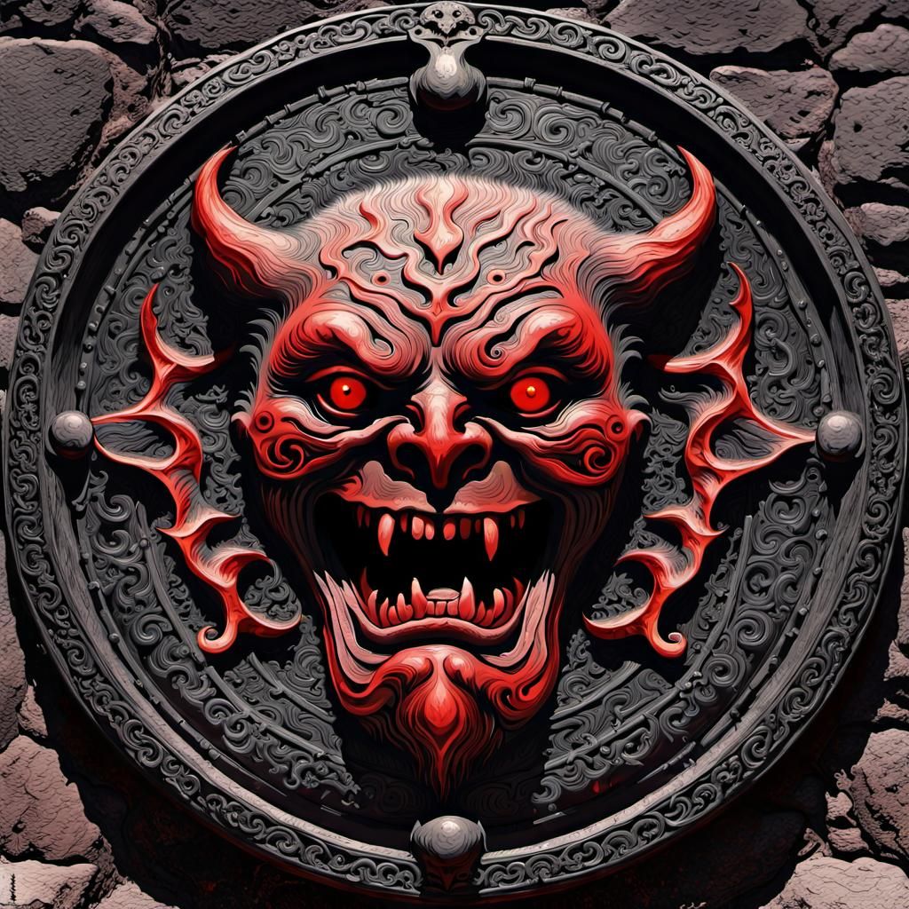 Troll with Hell Map Shield in Dark Fantasy Style