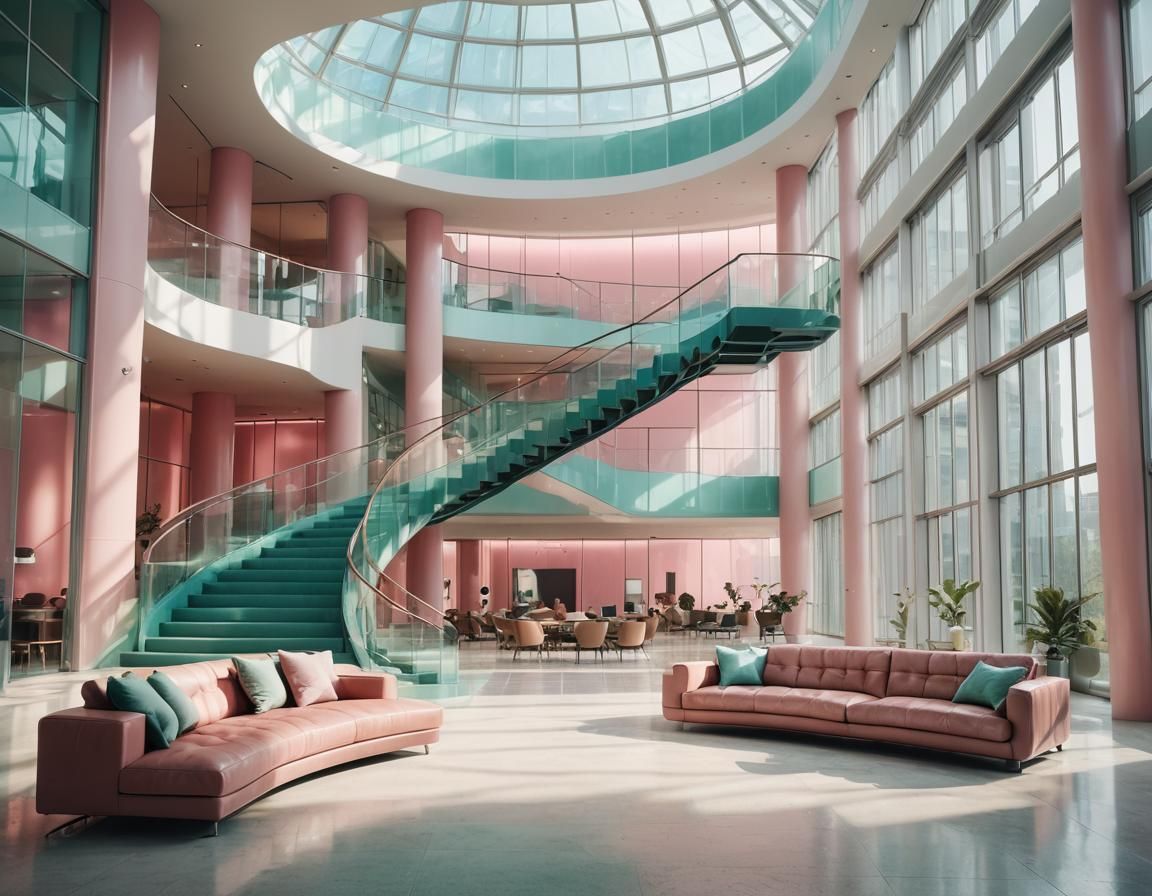 Modern Architecture in Pink and Aqua Green