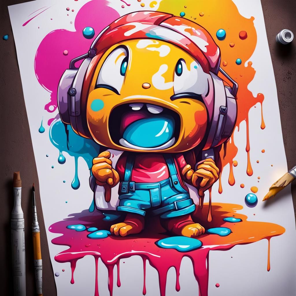 Colorful Street Art Drawing with Art Supplies