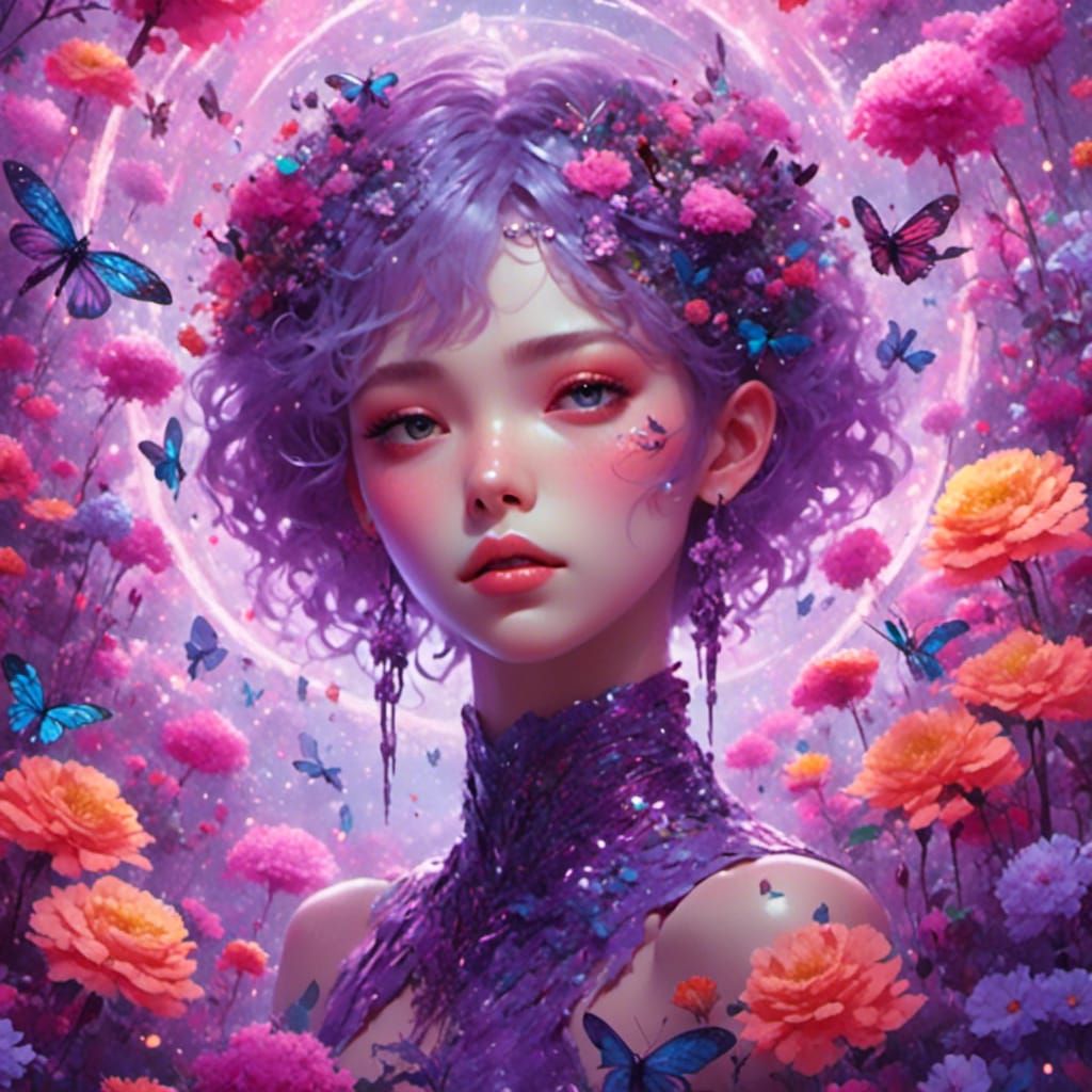 Dragonfly in Floral Circle, Dreamy Darkness