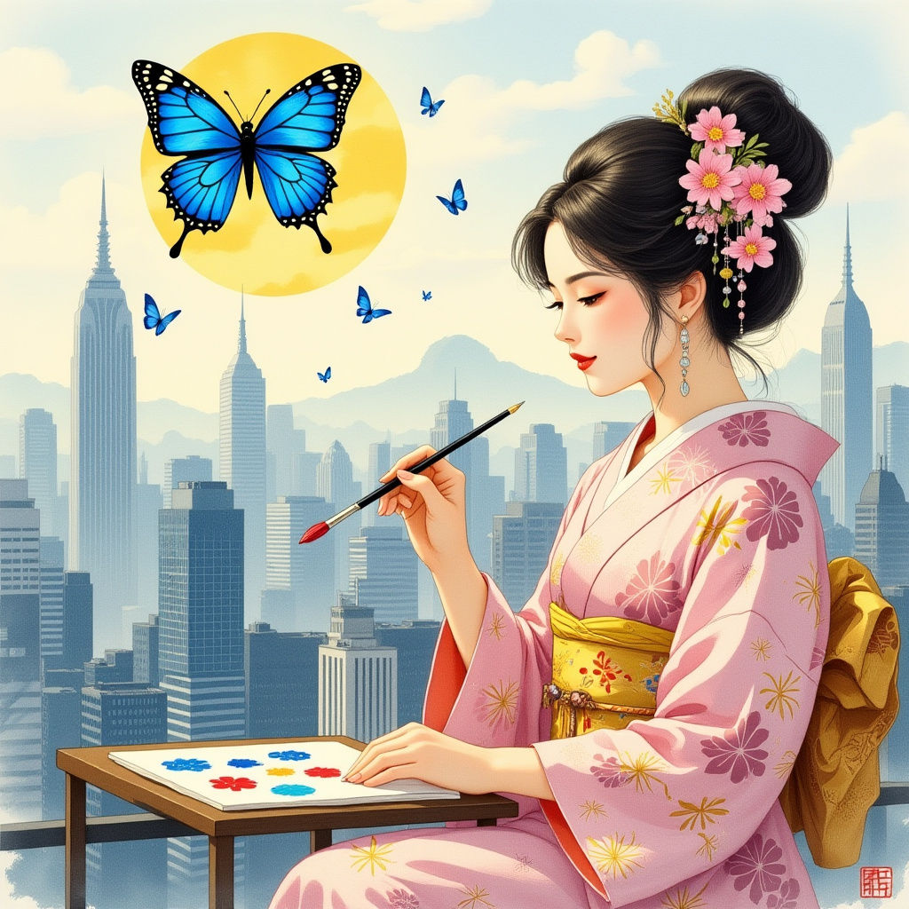 Japanese Woman Paints Butterflies, Tokyo Turns Green