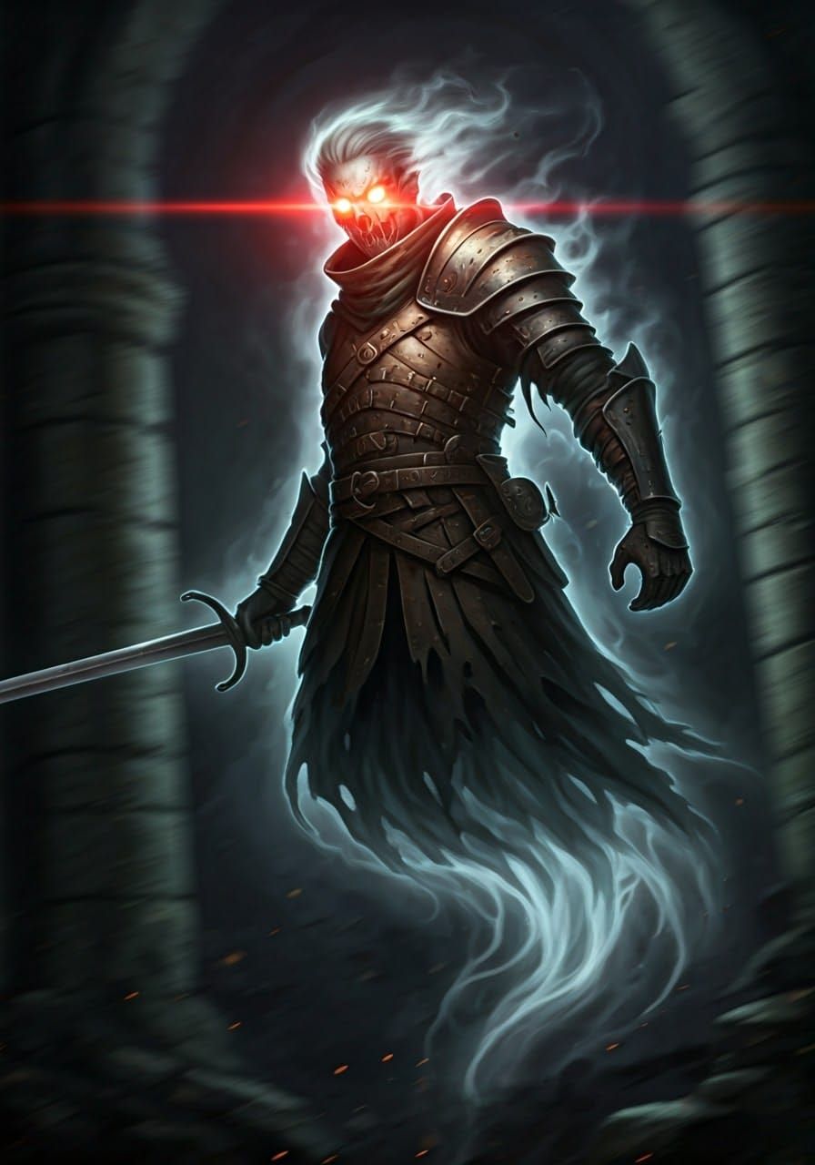 Ethereal Spirit Swordsman in Dark Catacombs