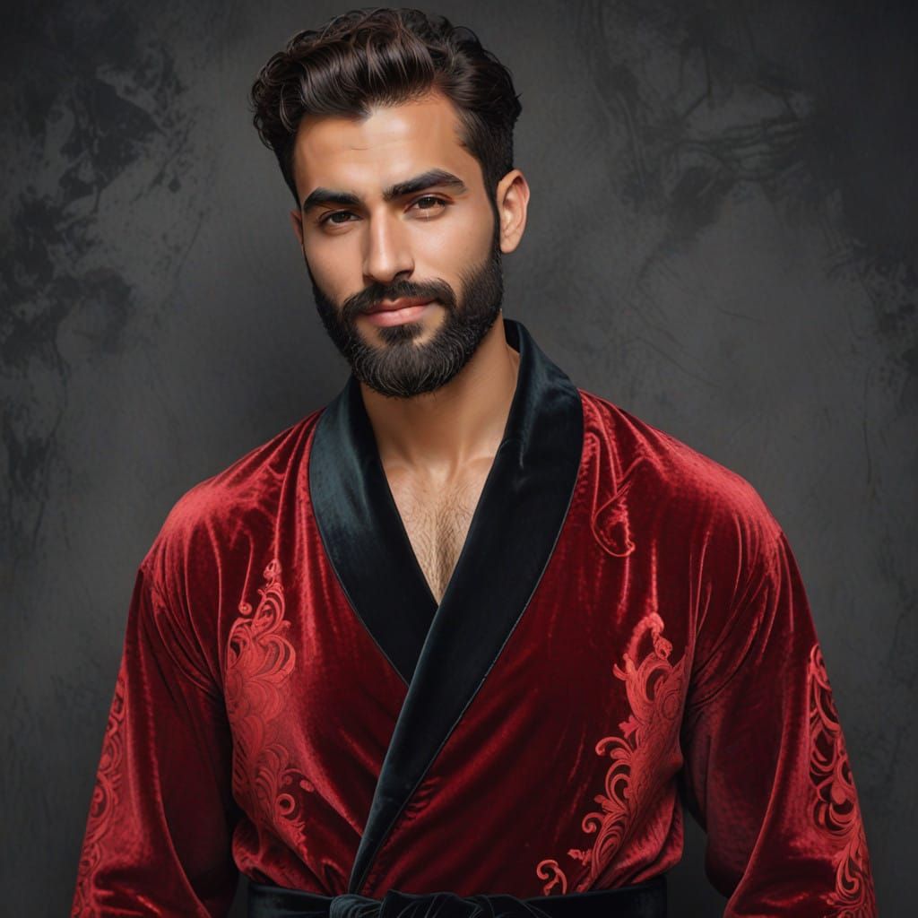 A Handsome Man in Velvet Robe, Gustav Klimt Style