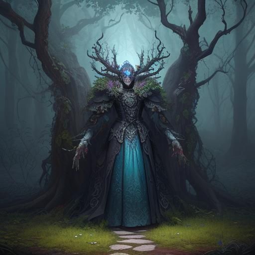 Sugar Skull in Creepy Tree: Detailed Fantasy Art