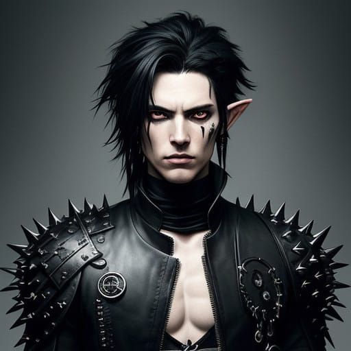 Gothic Elf Youth in Dark Fantasy Attire