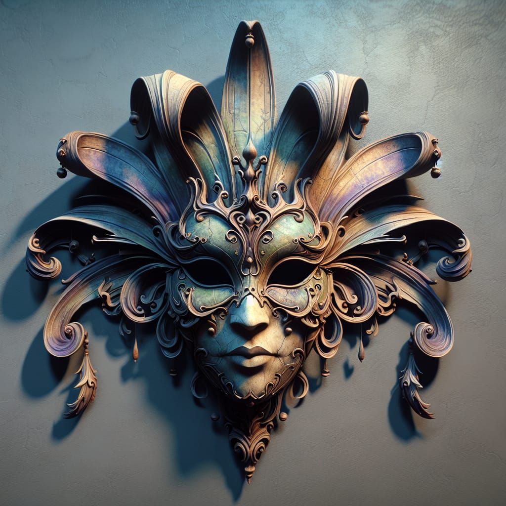 Fantastical Mardi Gras Ceramic Mask on Wall