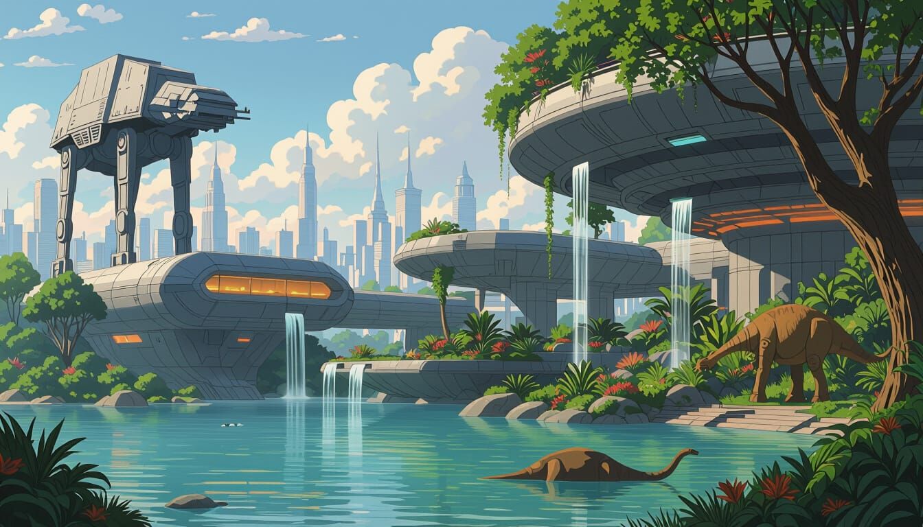 Futuristic Bunker Oasis in Metropolis: Ghibli-Inspired