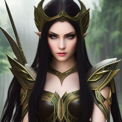 Elven Princess Warrior Portrait in Art Nouveau Style