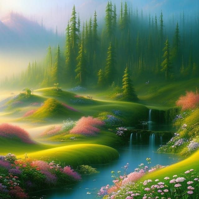 Dreamy Lily Flowers Matte Painting in Hyper-Realism