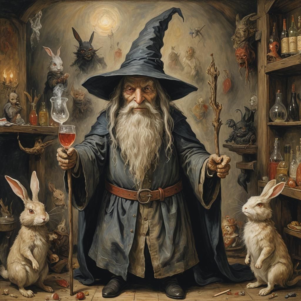 Dark Rabbit as Gandalf in Grotesque Masterpiece