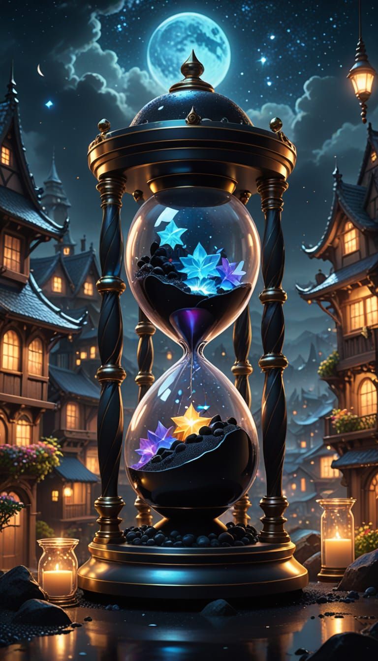 Ethereal Hourglass Concept Art in Vibrant, Cosmic Style
