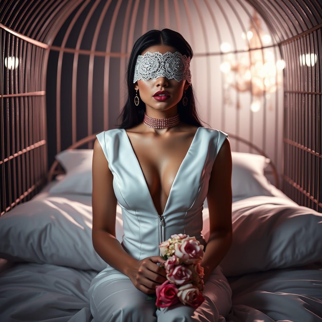 Venezuelan Beauty with Lace Blindfold in Sci-Fi Style