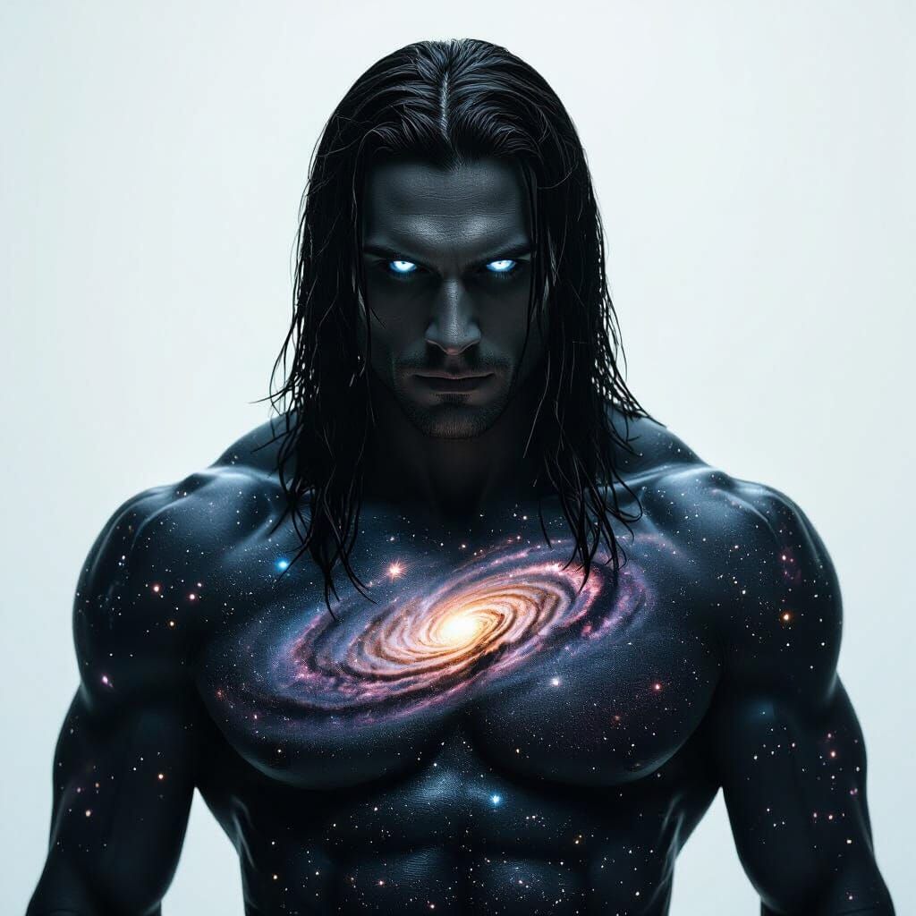 Cosmic Muscular Man with Galaxy Skin in Void
