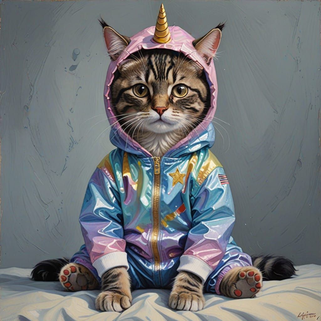 Cat dressed in cute unicorn onesie