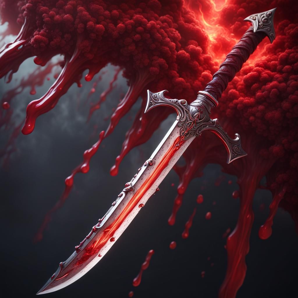 Glowing Red Blood Sword: Detailed Matte Painting
