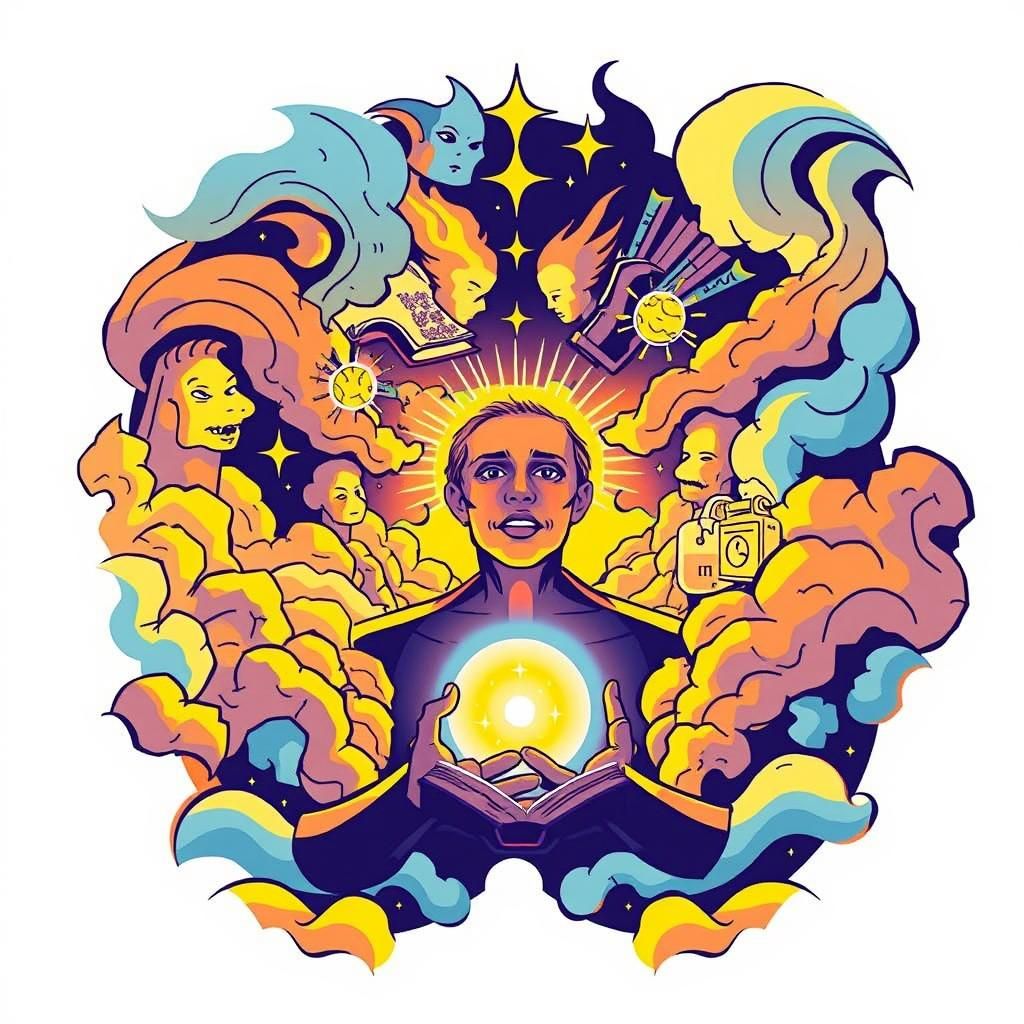 Mystical Woman Reading: Futuristic Logo Art