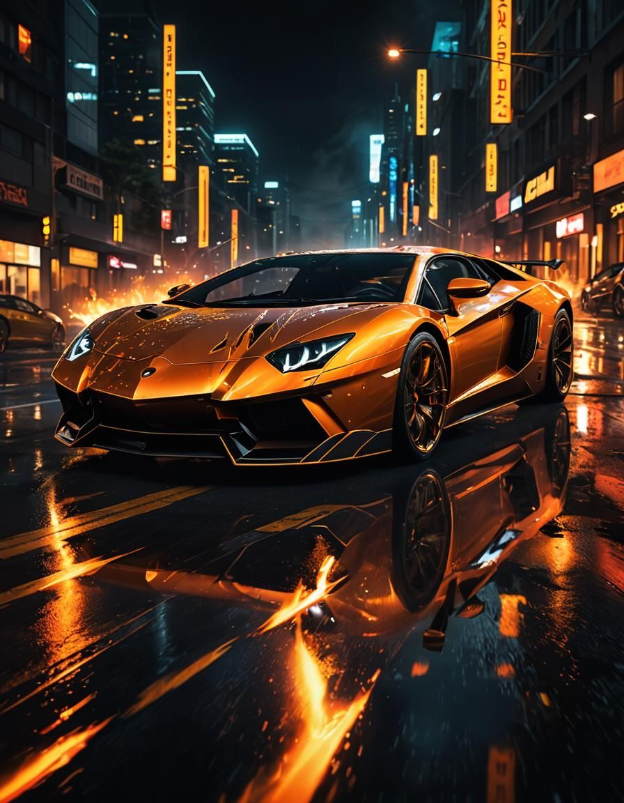 Lamborghini Aventador super car with fire skin