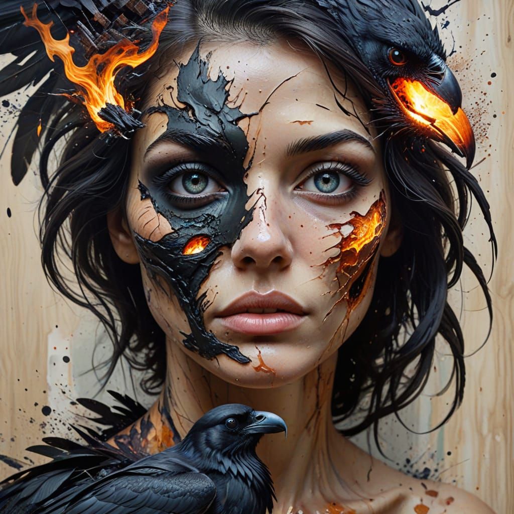 Fragmented Face: Surreal Mixed Media Painting